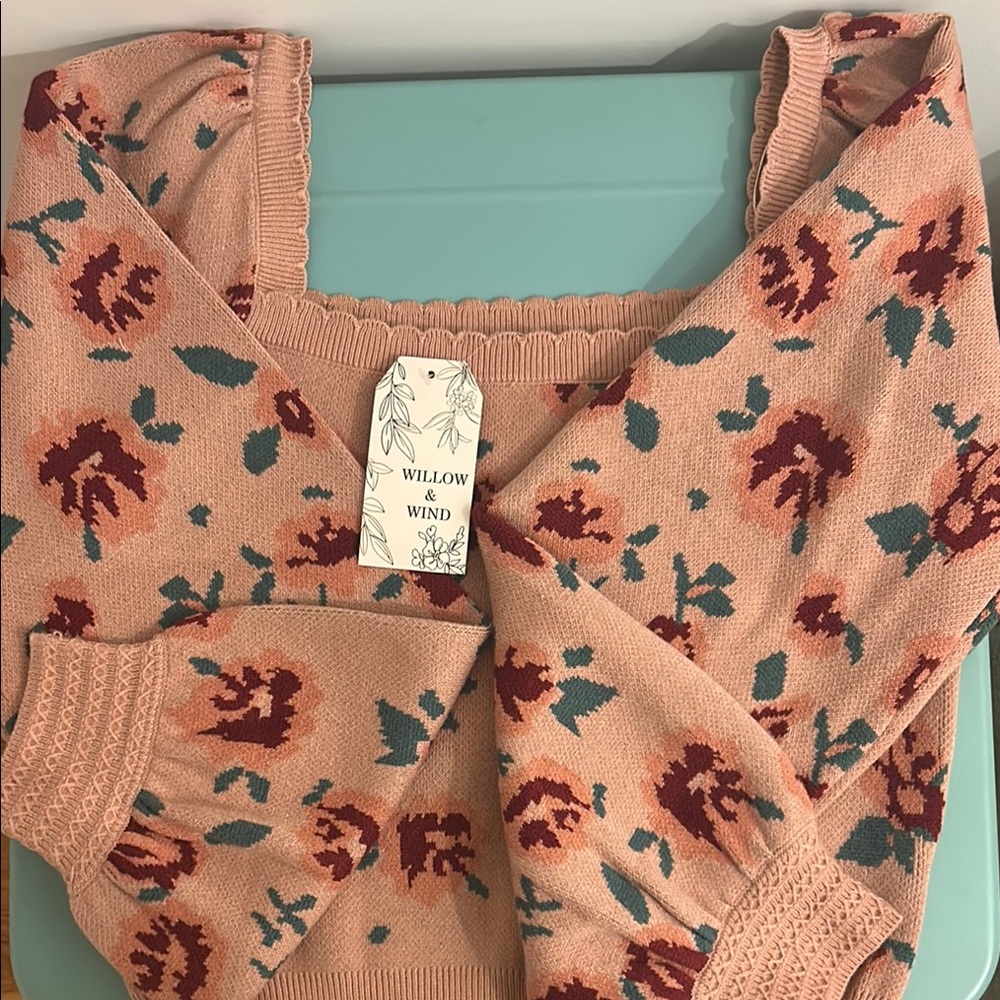 Willow & Wind Floral Knit Sweater - Pink and Green